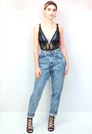 1990S VINTAGE BLUE ACID WASH HIGH WAIST MOM JEANS