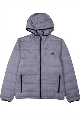 Vintage 90's Adidas Puffer Jacket Hooded Full Zip Up Grey