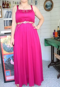 Vintage 70s Pink Draped Maxi Party Cocktail Ball Gown Dress