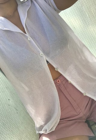 WHITE MESH CASUAL SHORT SLEEVE SHIRT