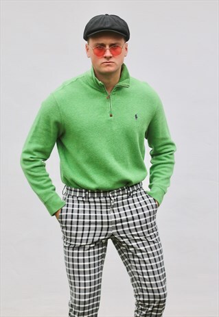 RALPH LAUREN 1/4 ZIP HARLEQUIN GREEN VINTAGE SWEATSHIRT