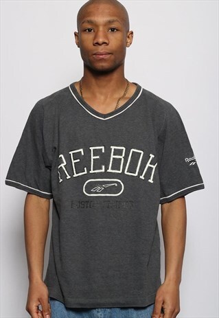 VINTAGE REEBOK BIG SPELL OUT LOGO T-SHIRT GREY
