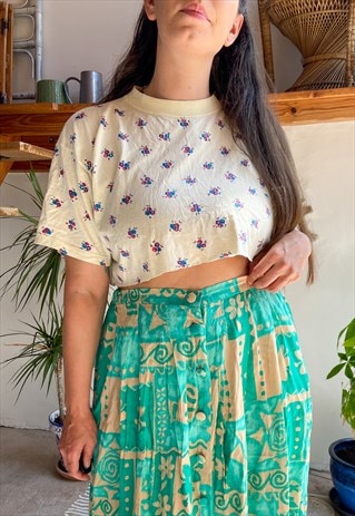 VINTAGE 90'S SUPER CROPPED FLORAL TEE - M