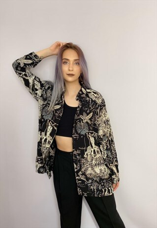 VINTAGE 90S BLACK WHITE GRUNGE ABSTRACT SHIRT