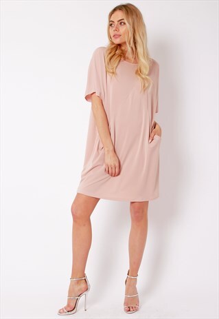 OVERSIZED SLINKY DRESS - DUSKY PINK