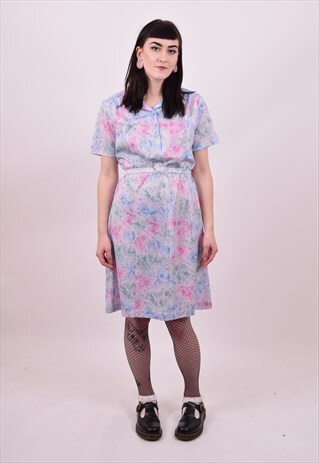 VINTAGE 70'S CRAZY PRINT GRANNY DRESS SIZE 10 12 14 16