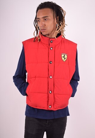 MENS VINTAGE FERRARI GILET JACKET LARGE RED 90S
