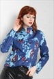 VINTAGE CRAZY FLORAL PATTERNED BLOUSE SHIRT BLUE