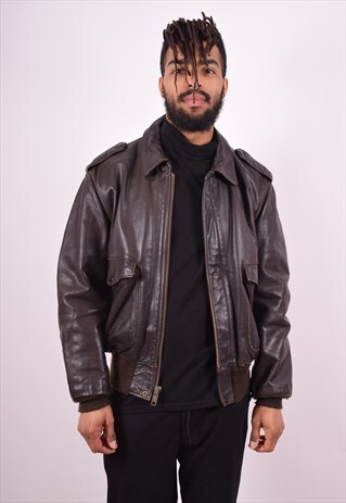 MENS VINTAGE LEATHER JACKET LARGE BROWN 90'S