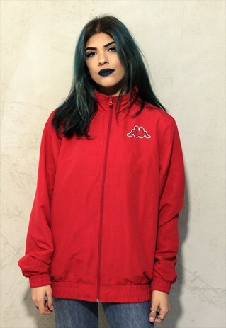 RED VINTAGE KAPPA WINDBREAKER TRACK JACKET A407