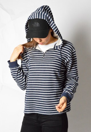 VINTAGE 90S NAVY BLUE STRIPED GAP 1/4 ZIPPER HOODIE