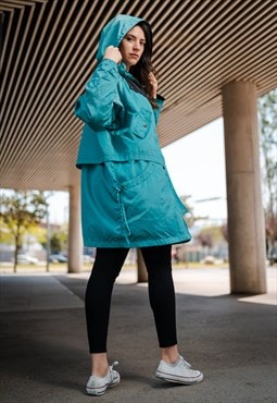 Vintage Y2K Shiny Trench Coat in Teal