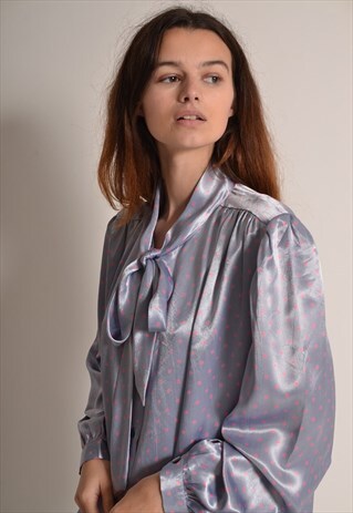 blouses satin blouse 80s tie shiny asos marketplace lilac neck shirts