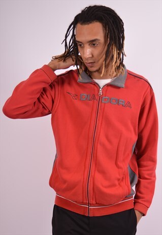DIADORA MENS VINTAGE TRACKSUIT TOP JACKET XXL RED 90S