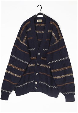Navy Patterned wool knitwear Cardigan jumper knit 