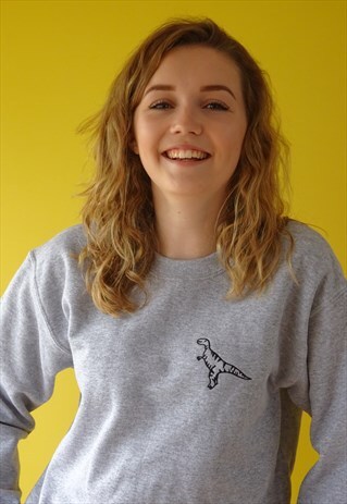 UNISEX SWEATSHIRT IN GREY WITH DINOSAUR EMBROIDERY