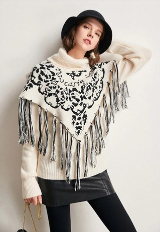 Cape with Tassels Knitted Jumper