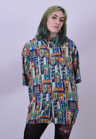 VINTAGE 90'S CRAZY PATTERN SHIRT SIZE XLARGE