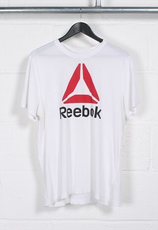 Vintage Reebok T-Shirt in White Crewneck Logo Tee Large