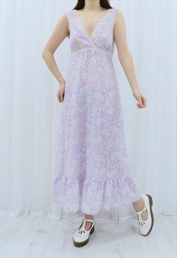 90s Vintage Lilac Purple Paisley Maxi Dress