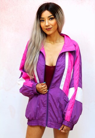 1980S VINTAGE PURPLE AND PINK OVERSIZED SHELL TRACK JACKET