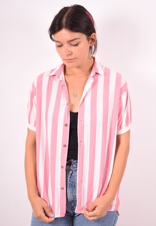 FERRE WOMENS VINTAGE SHIRT MEDIUM PINK STRIPES 90S