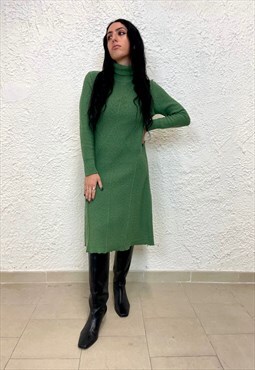 Vintage 70s knit green midi dress