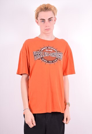 HARLEY-DAVIDSON MENS VINTAGE T-SHIRT TOP XL ORANGE 90'S