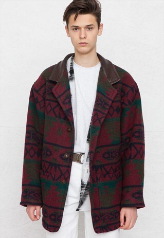 VINTAGE BURGUNDY PASSENGER AZTEC JACKET COAT