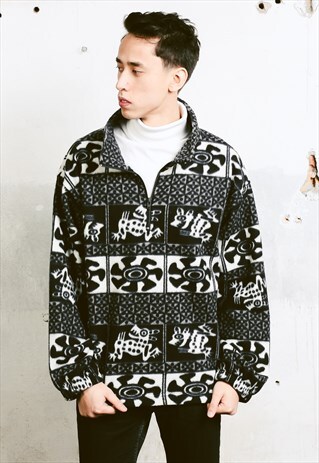 VINTAGE 90S AZTEC PRINT MONOCHROME FLEECE SWEATER