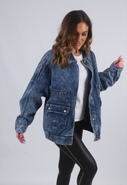Vintage Denim Bomber Jacket Oversized ACID WASH UK 16 (BKBA)