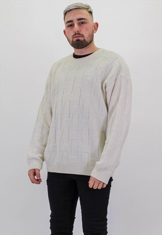 VINTAGE LACOSTE SWEATER JUMPER IN BEIGE LARGE