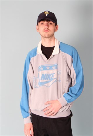 NIKE BLUE AND GREY RUGBY SHIRT
