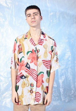WHITE AND PINK BAROQUE STYLE PATTERNED SHIRT