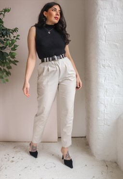 Vintage 90s High Waisted Trousers in Ecru - UK 12