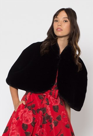 BLACK FAUX FUR CAPE