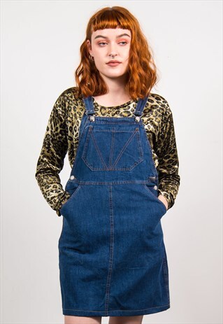VINTAGE 90'S BLUE DENIM PINAFORE DUNGAREE DRESS