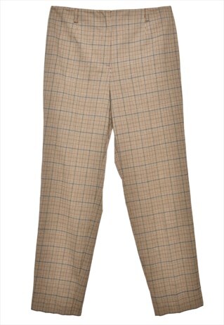 BEYOND RETRO VINTAGE CHECKED BROWN TAPERED TROUSERS - W30