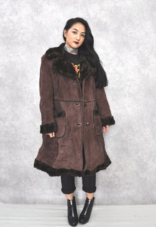 SUEDE PENNY LANE SHEARLING SHEEPSKIN BROWN WINTER COAT