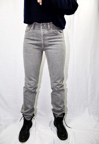 VINTAGE GREY WASHED HIGH WAISTED 501 JEANS 055