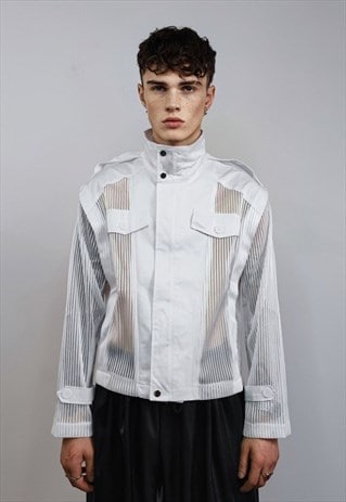 Transparent jacket see-through bomber striped sheer blazer