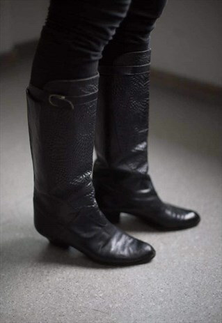 VINTAGE 80'S BLACK LEATHER BOOTS