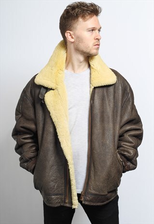 VINTAGE LEATHER AVIATOR FLEECE SHEEPSKIN JACKET COAT