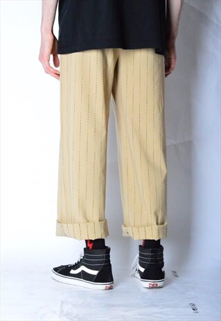 VINTAGE 90S UNISEX BEIGE STRIPED WOOL BLEND PANTS