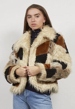 VINTAGE 90'S PATCHWORK FAUX FUR JACKET