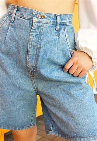LIGHT WASH BLUE DENIM 27"(69CM) WAIST LONG LEG CITY SHORT