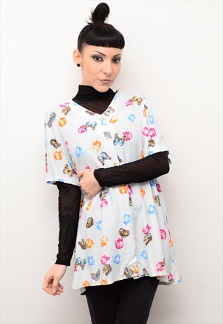 VINTAGE 90'S CUTE BUTTERFLY FLORAL PATTERNED OVERSIZED SHIRT