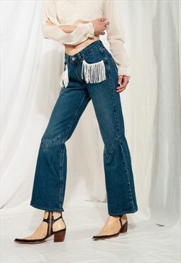Vintage Crocker Jeans Y2K Reworked Western Fringe Flares