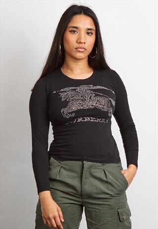 RARE VINTAGE 90'S BURBERRY DIAMANTE LONG SLEEVE T-SHIRT