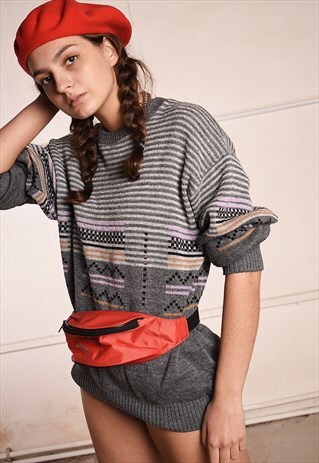 90'S RETRO ABSTRACT KNIT FESTIVAL GARM JUMPER